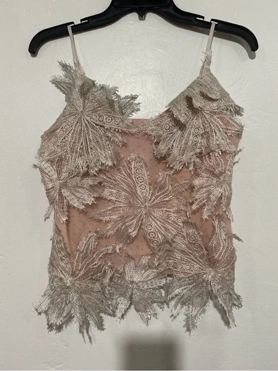 Embroidered Sheer Appliqué Top in Blush Pink Small - Picture 4 of 7